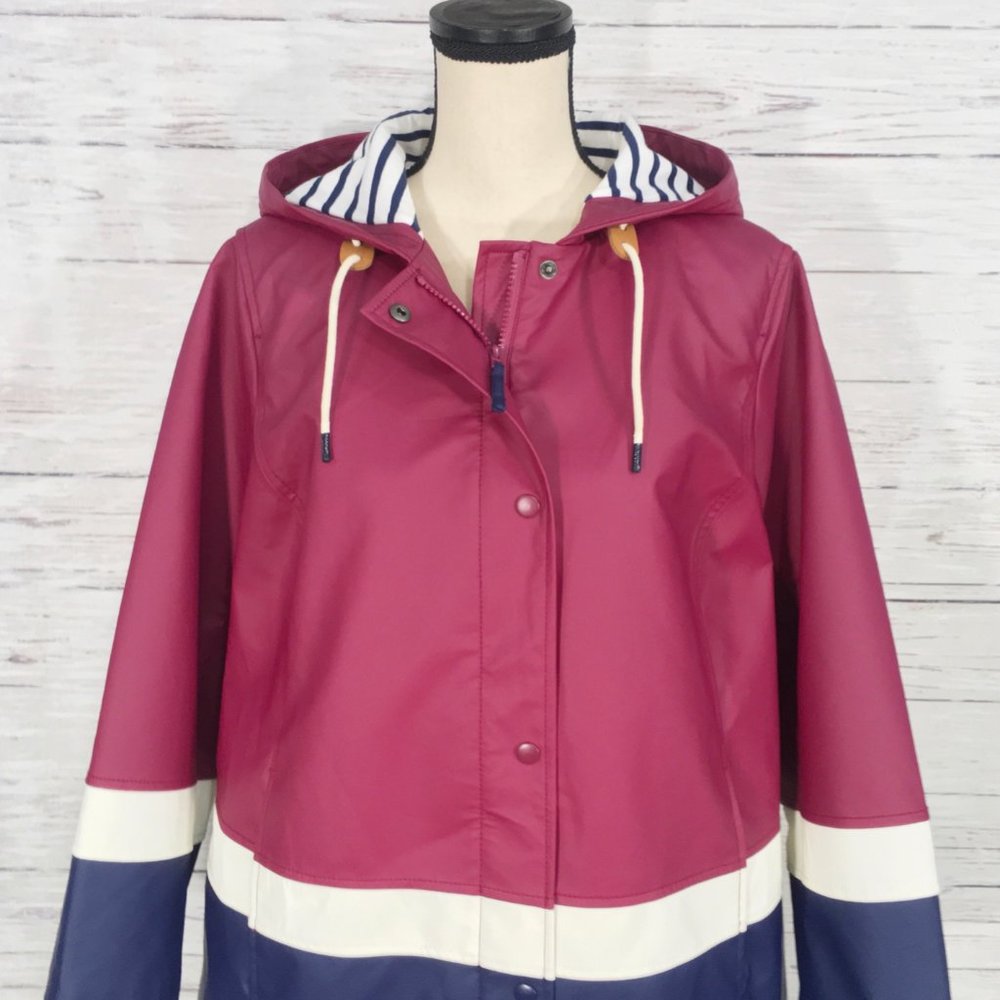 Talbots ~ Water Resistant Rain Full Zip Hooded Coat Jacket 1 Plus Petite - Picture 2 of 13